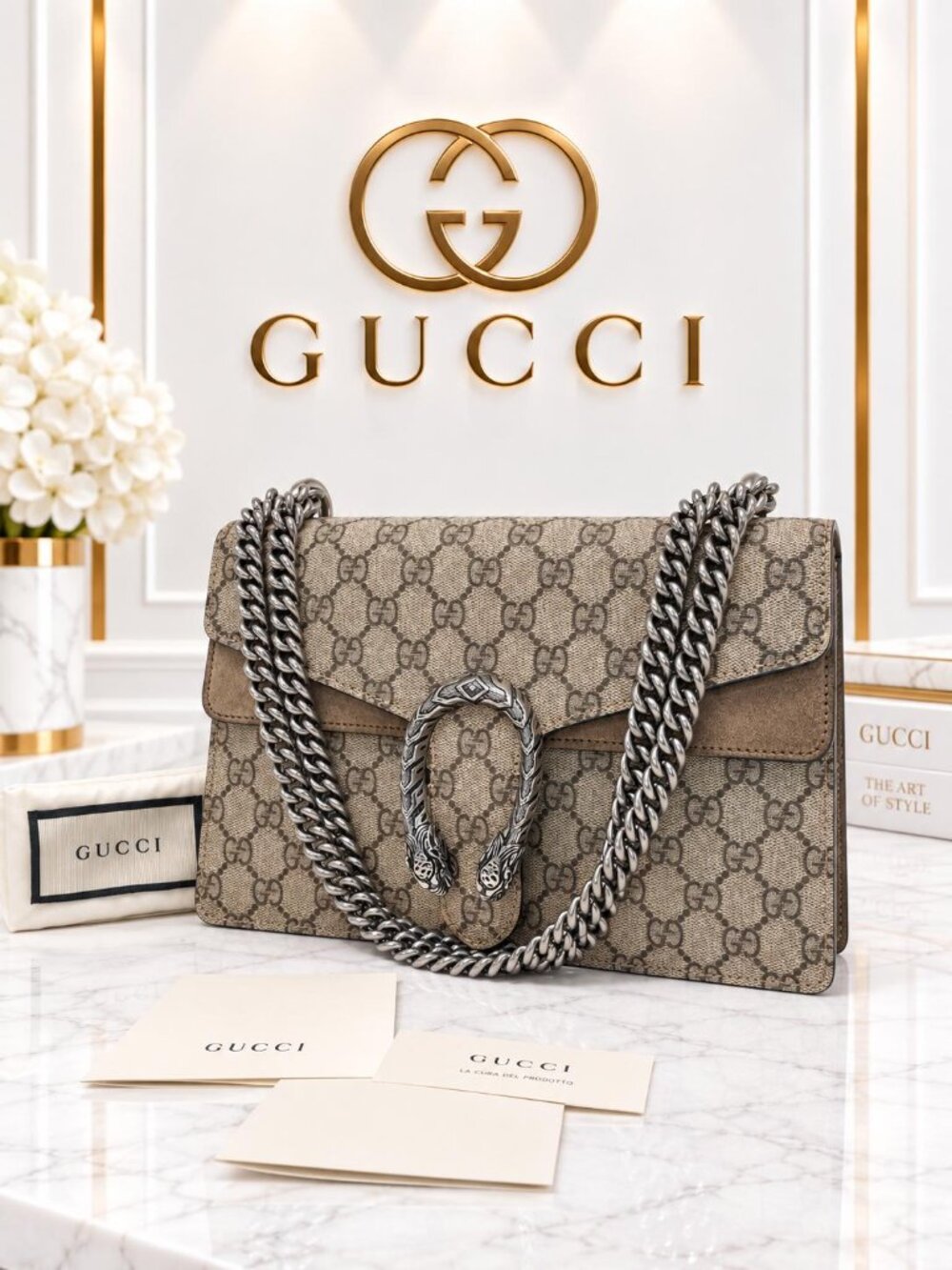 Authentic Gucci Dionysus GG Supreme Shoulder Bag Chain Luxury